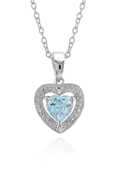 Sterling Silver Blue Topaz and Diamond Pendant