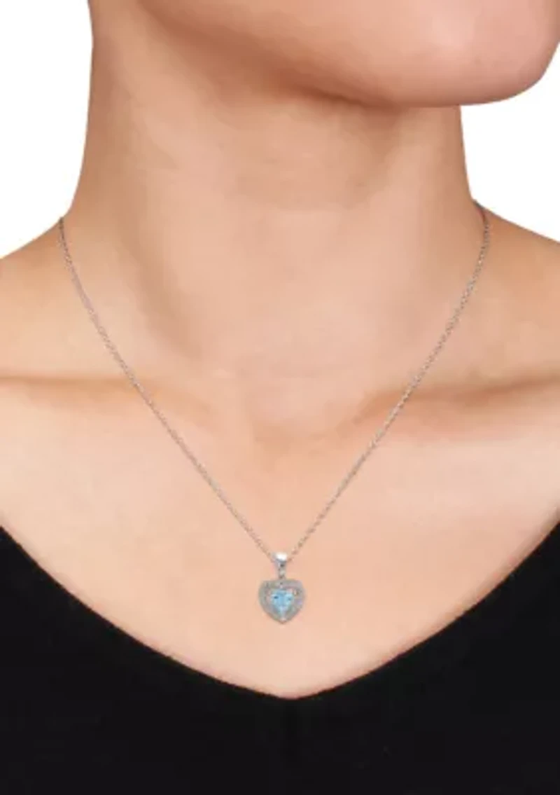 Sterling Silver Blue Topaz and Diamond Pendant