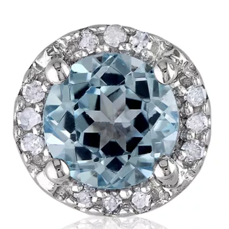 Sterling Silver Blue Topaz and Diamond Earrings