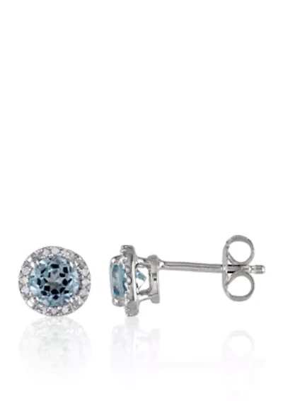 Sterling Silver Blue Topaz and Diamond Earrings