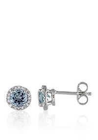 Sterling Silver Blue Topaz and Diamond Earrings