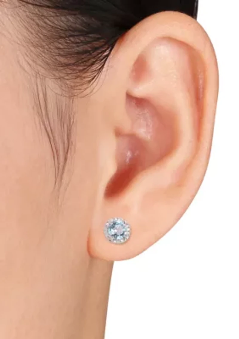 Sterling Silver Blue Topaz and Diamond Earrings