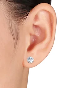 Sterling Silver Blue Topaz and Diamond Earrings