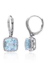 Sterling Silver Blue Topaz and Diamond Earrings