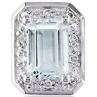Sterling Silver Aquamarine and Diamond Stud Earrings