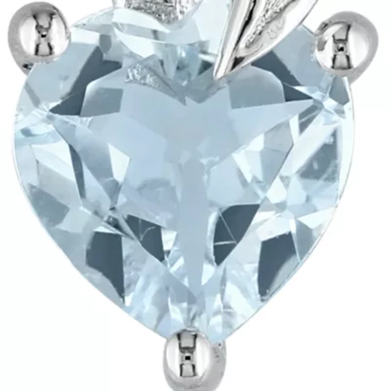Sterling Silver Aquamarine and Diamond Heart Earrings