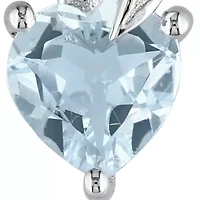 Sterling Silver Aquamarine and Diamond Heart Earrings