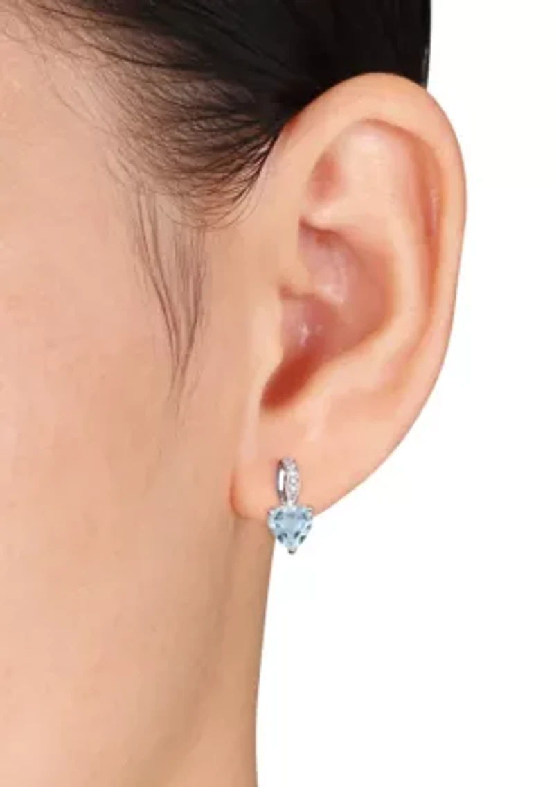 Sterling Silver Aquamarine and Diamond Heart Earrings