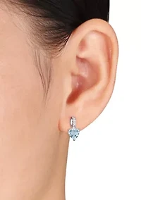 Sterling Silver Aquamarine and Diamond Heart Earrings