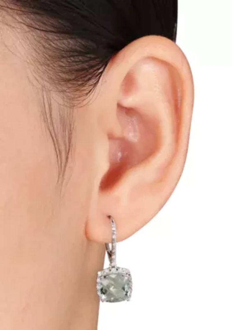 Green Amethyst and Diamond Earrings in Sterling Silver
