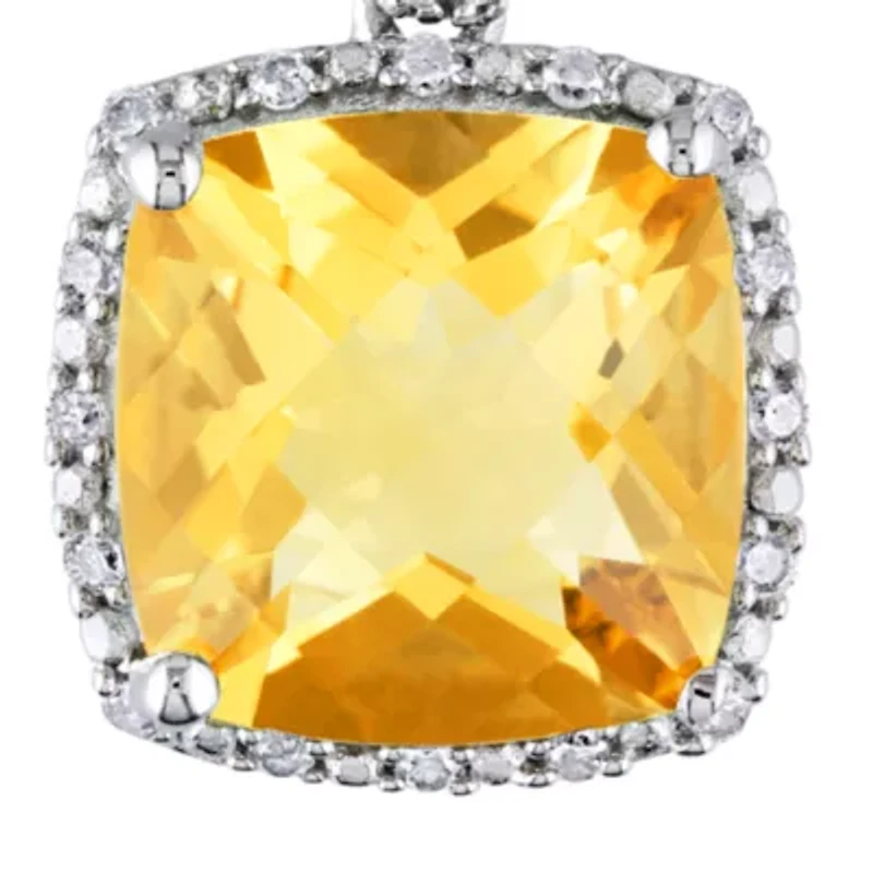 Sterling Silver Citrine and Diamond Pendant