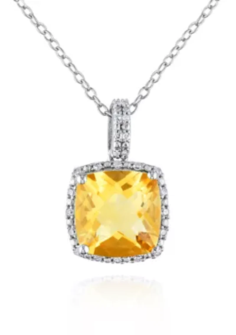 Sterling Silver Citrine and Diamond Pendant