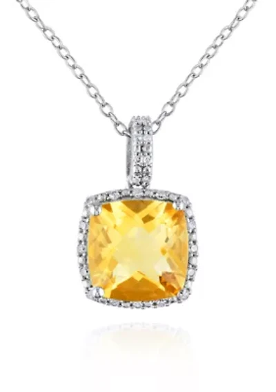 Sterling Silver Citrine and Diamond Pendant