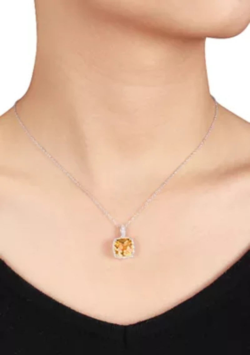 Sterling Silver Citrine and Diamond Pendant