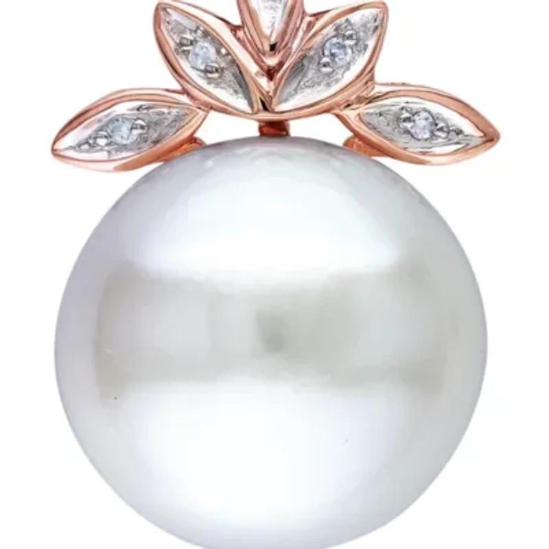 10k Rose Gold Cultured Freshwater Pearl and Diamond Pendant