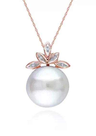 10k Rose Gold Cultured Freshwater Pearl and Diamond Pendant