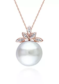 10k Rose Gold Cultured Freshwater Pearl and Diamond Pendant