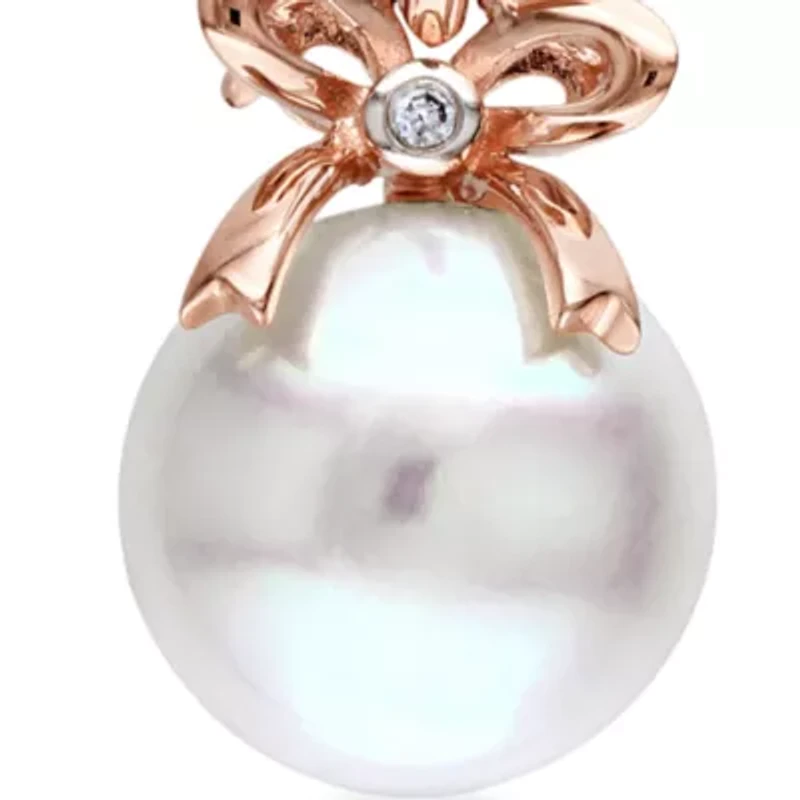 10k Rose Gold Cultured Freshwater Pearl and Diamond Bow Earrings