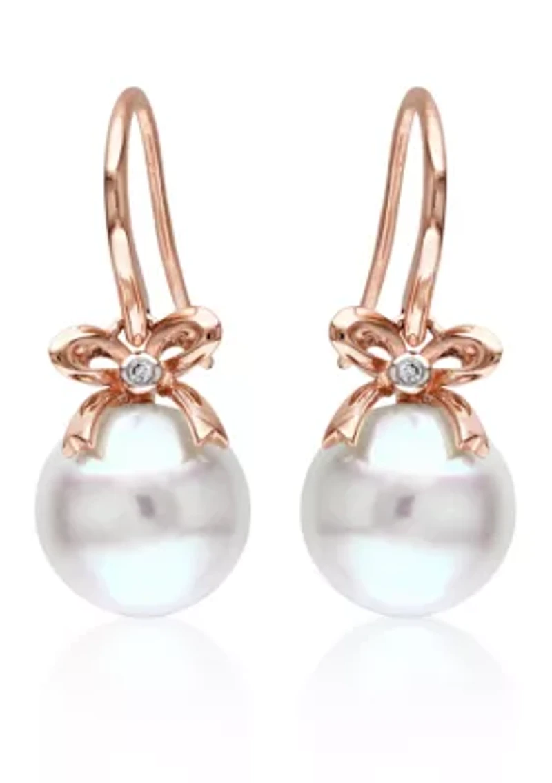 10k Rose Gold Cultured Freshwater Pearl and Diamond Bow Earrings