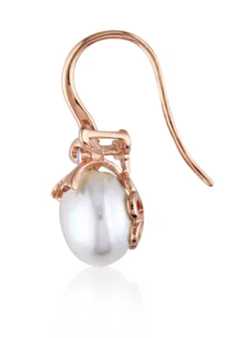 10k Rose Gold Cultured Freshwater Pearl and Diamond Bow Earrings