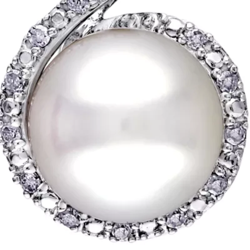 10k White Gold Cultured Freshwater Pearl and Diamond Pendant