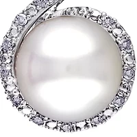 10k White Gold Cultured Freshwater Pearl and Diamond Pendant
