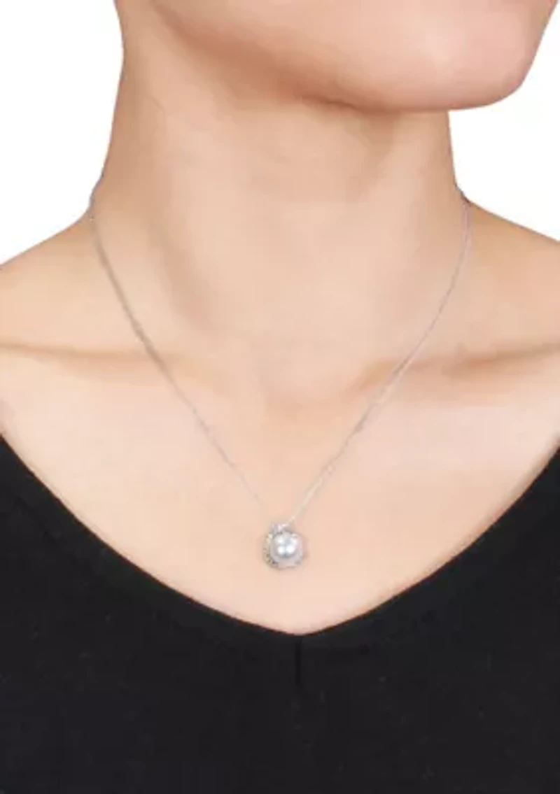 10k White Gold Cultured Freshwater Pearl and Diamond Pendant