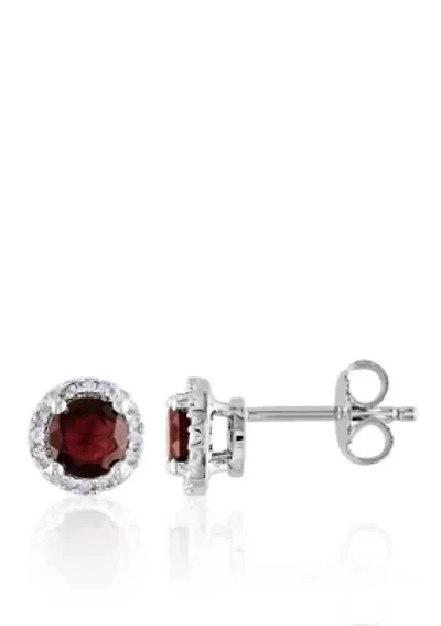 Garnet and Diamond Earrings in Sterling Silver
