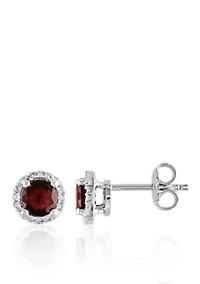 Garnet and Diamond Earrings in Sterling Silver