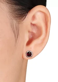 Garnet and Diamond Earrings in Sterling Silver