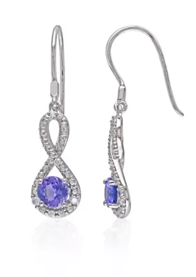 Sterling Silver Tanzanite and Diamond Infinity Earrings