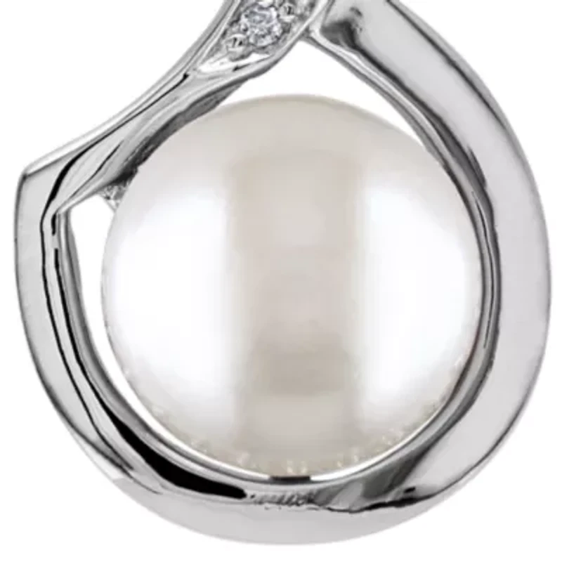 Sterling Silver White Cultured Freshwater Pearl and Diamond Pendant