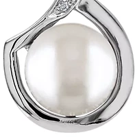Sterling Silver White Cultured Freshwater Pearl and Diamond Pendant