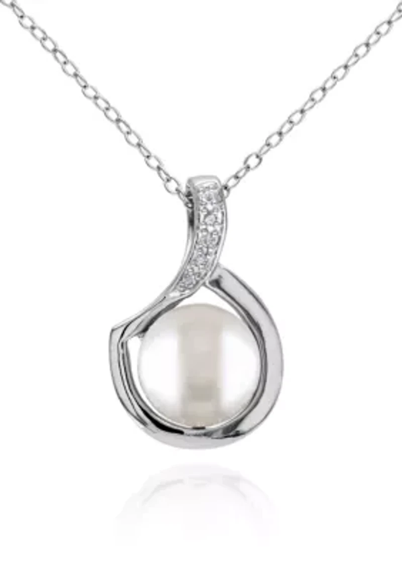 Sterling Silver White Cultured Freshwater Pearl and Diamond Pendant