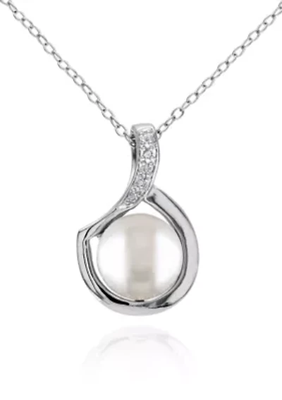 Sterling Silver White Cultured Freshwater Pearl and Diamond Pendant
