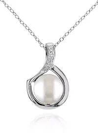 Sterling Silver White Cultured Freshwater Pearl and Diamond Pendant