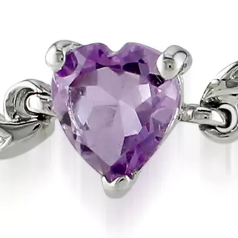 Sterling Silver Amethyst and Diamond Heart Bracelet