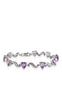 Sterling Silver Amethyst and Diamond Heart Bracelet