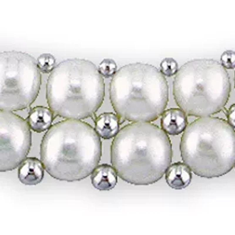 Sterling Silver White Cultured Freshwater Pearl and Silver Bead Necklace, Bracelet and Earring Set