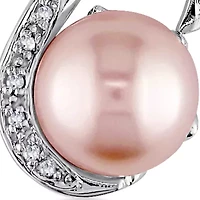 Sterling Silver Pink Cultured Freshwater Pearl and Diamond Earrings