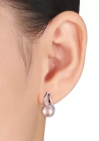 Sterling Silver Pink Cultured Freshwater Pearl and Diamond Earrings