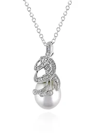 Sterling Silver White Cultured Freshwater Pearl and Diamond Pendant