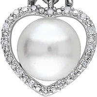 Sterling Silver White Cultured Freshwater Pearl and Diamond Heart Pendant