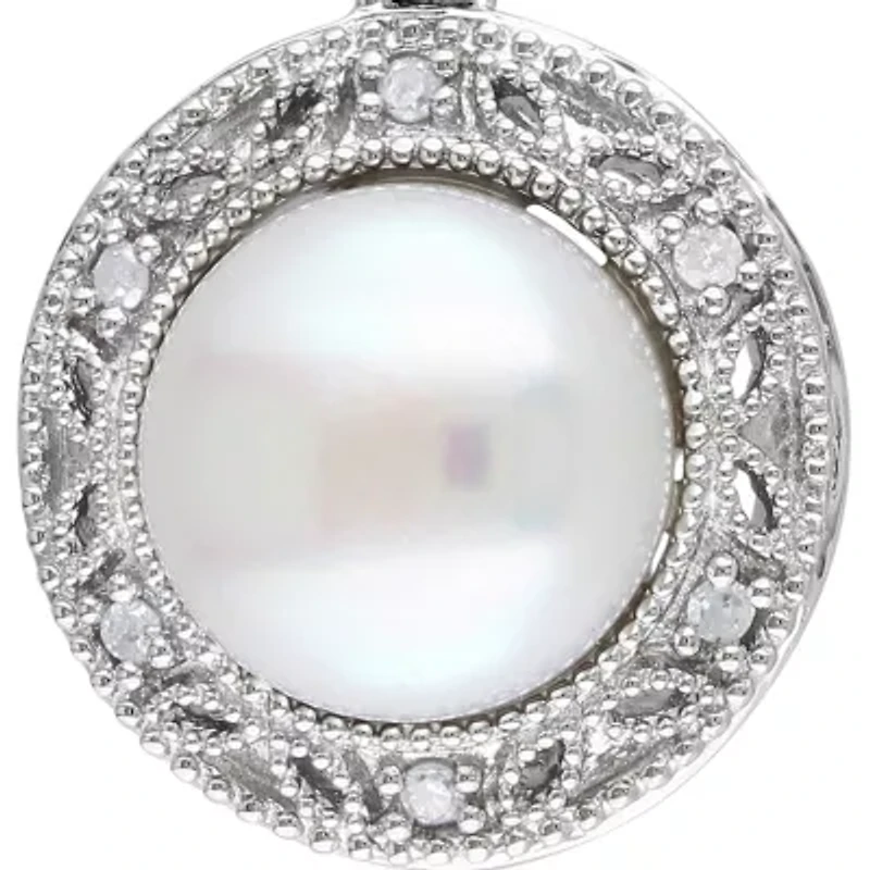 0.05 ct. t.w. Diamond and White Cultured Freshwater Pearl Earrings in Sterling Silver