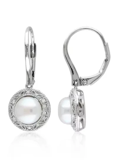0.05 ct. t.w. Diamond and White Cultured Freshwater Pearl Earrings in Sterling Silver