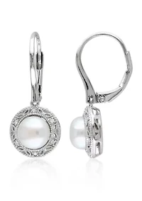 0.05 ct. t.w. Diamond and White Cultured Freshwater Pearl Earrings in Sterling Silver