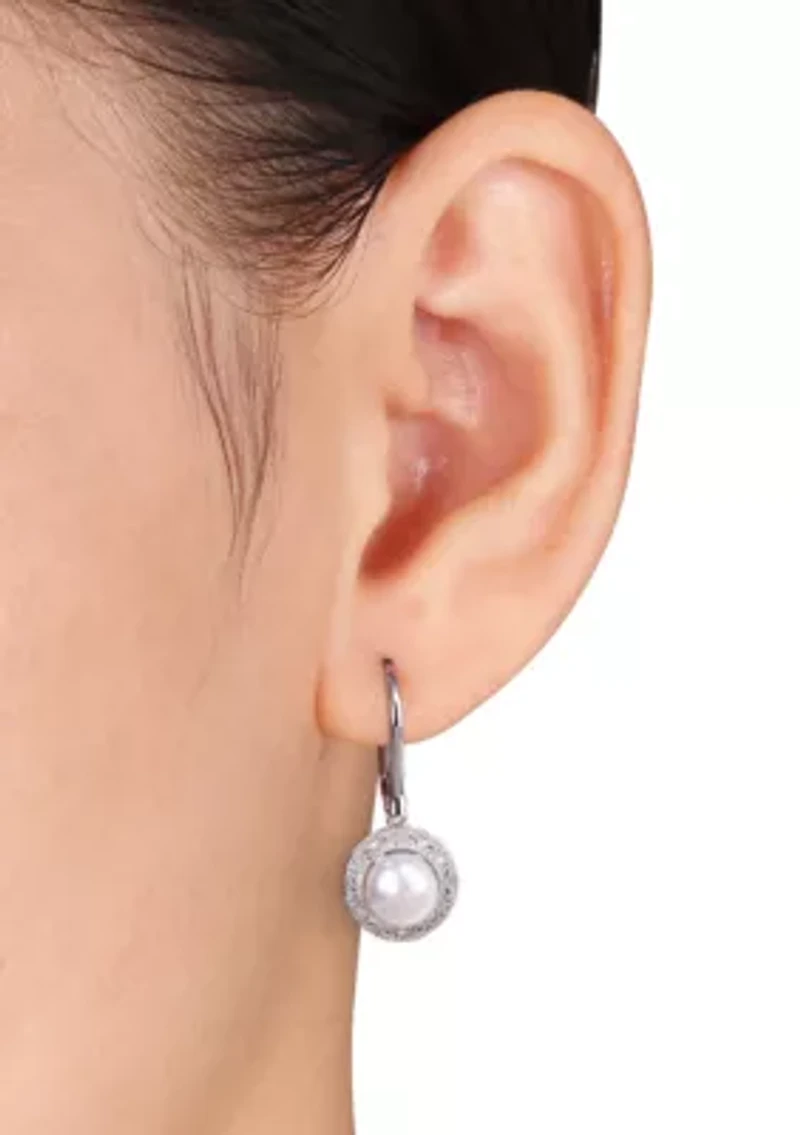 0.05 ct. t.w. Diamond and White Cultured Freshwater Pearl Earrings in Sterling Silver