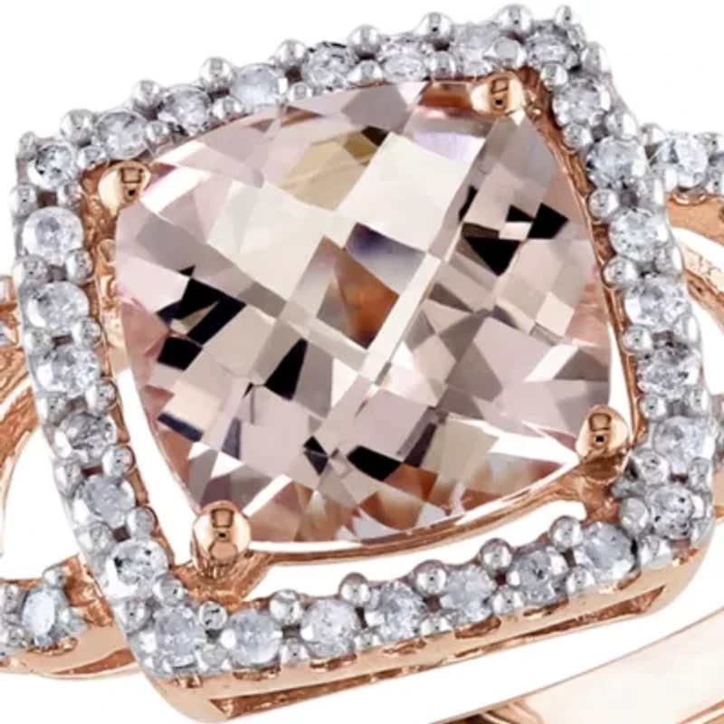 10k Rose Gold Morganite and Diamond Ring