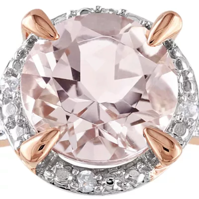 10k Rose Gold Morganite and Diamond Ring