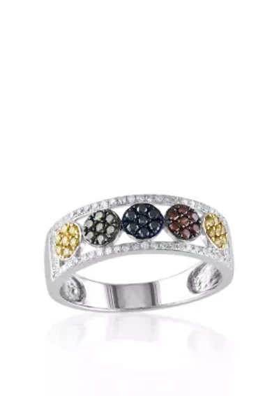 Multi Color Diamond Ring in Sterling Silver
